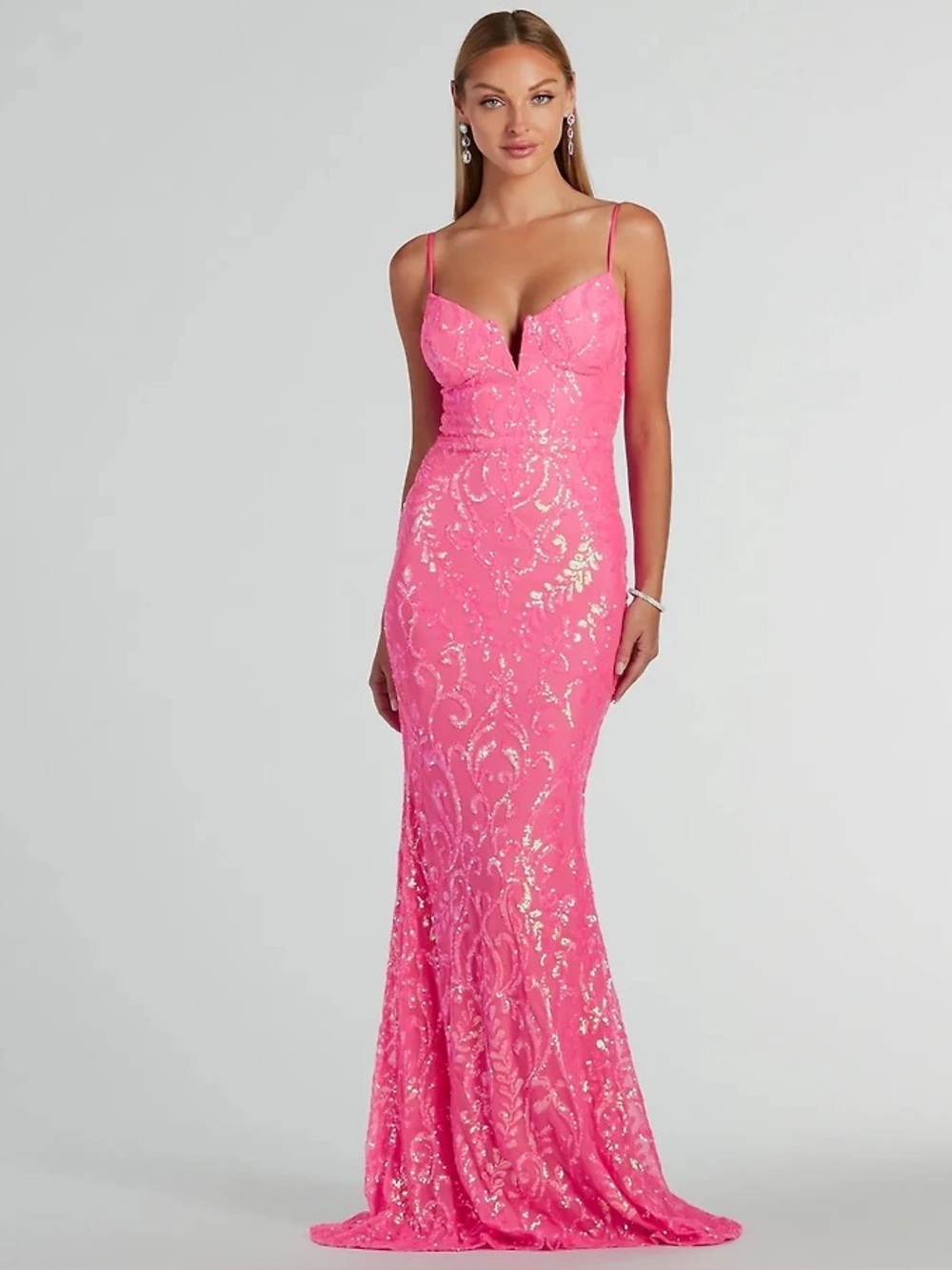 Windsor Julissa Pink Sequin Mesh Mermaid Dress XS - Picture 1 of 15